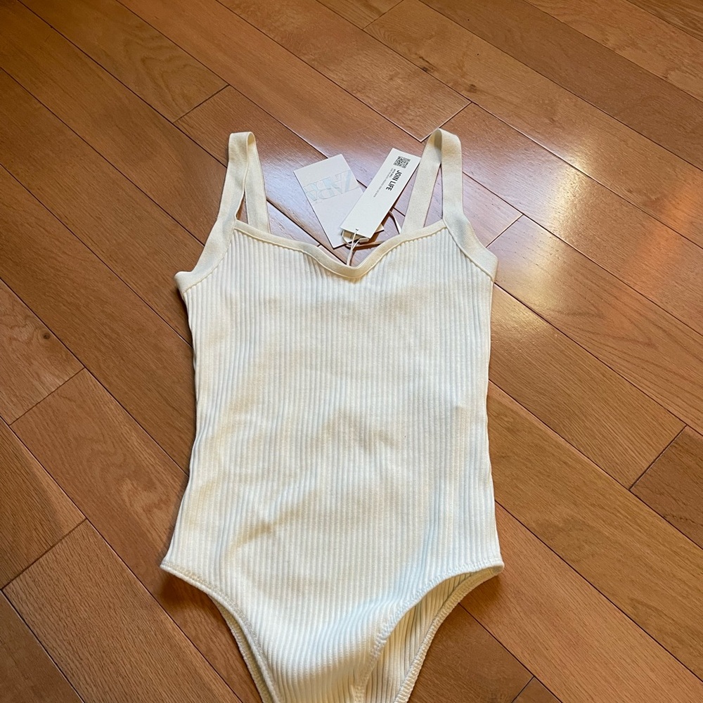 Zara ripped sweetheart neckline bodysuit